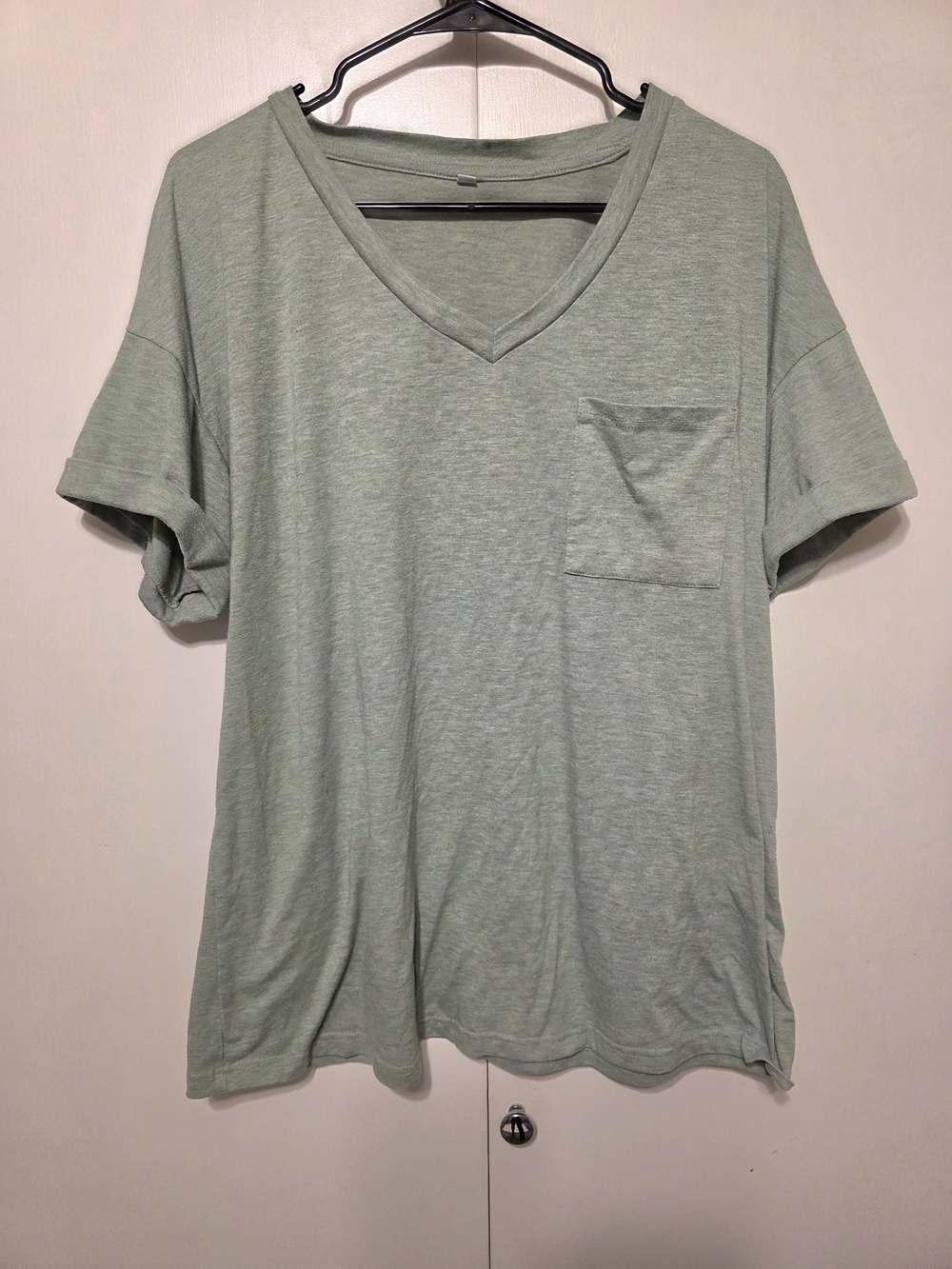 Amazon Women's Light Sage V-Neck Short Sleeve Pocket Tee